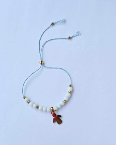 Bransoletka dla Chrzestnej z Białego Jadeitu z aniołkiem