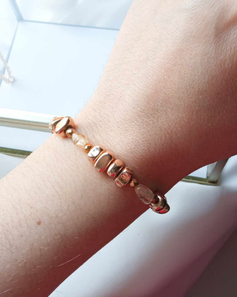 Bransoletka na Gumce z Cytrynem i Hematytem