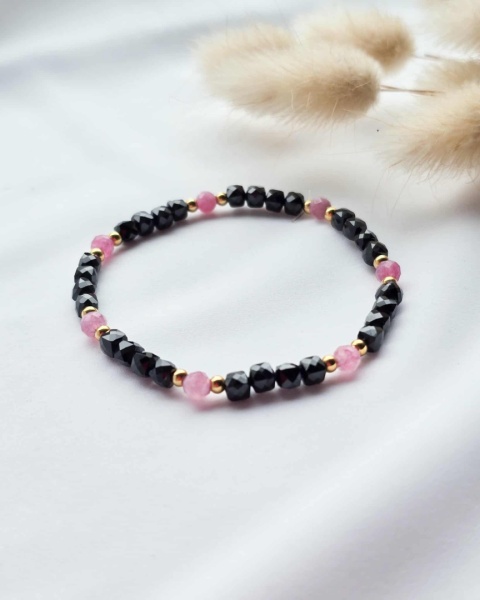 Bransoletka na gumce Czarny Turmalin i Różowy Turmalin