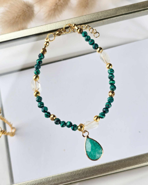 Bransoletka Malachit, Cytryn, Zielonego Chalcedon